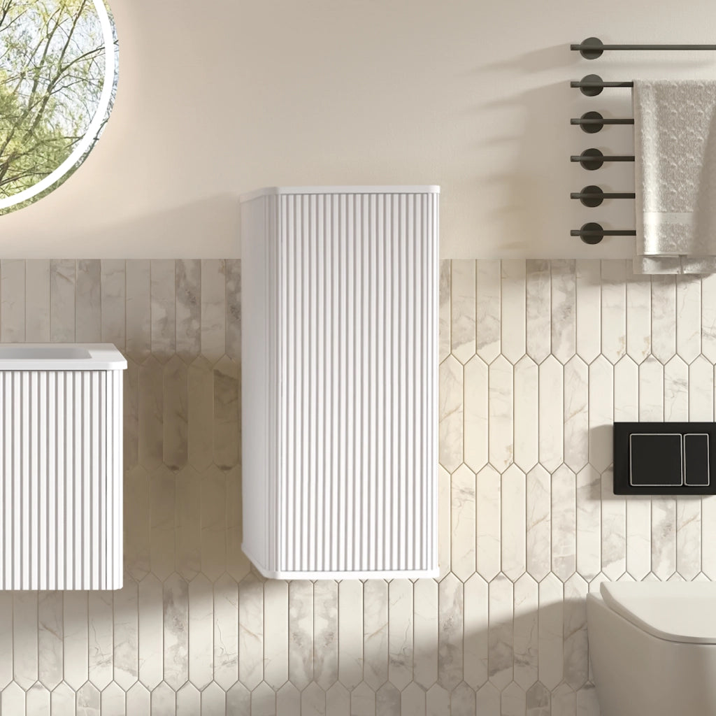 Set mobili bagno con lavabo e mobile laterale, MDF e legno multistrato, bianco