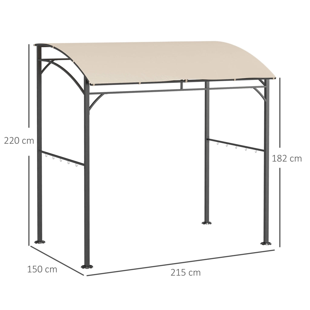 Pavillon per barbecue con 10 ganci telaio in metallo e poliestere beige per cucina outdoor 215 × 150 × 220 cm
