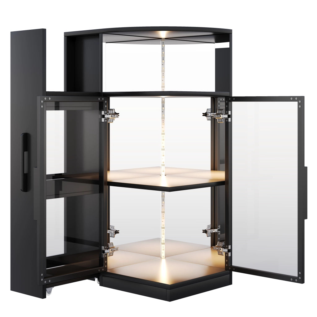 Vetrina 64x42x112 cm con mobile laterale estraibile e LED in vetro e truciolare nero