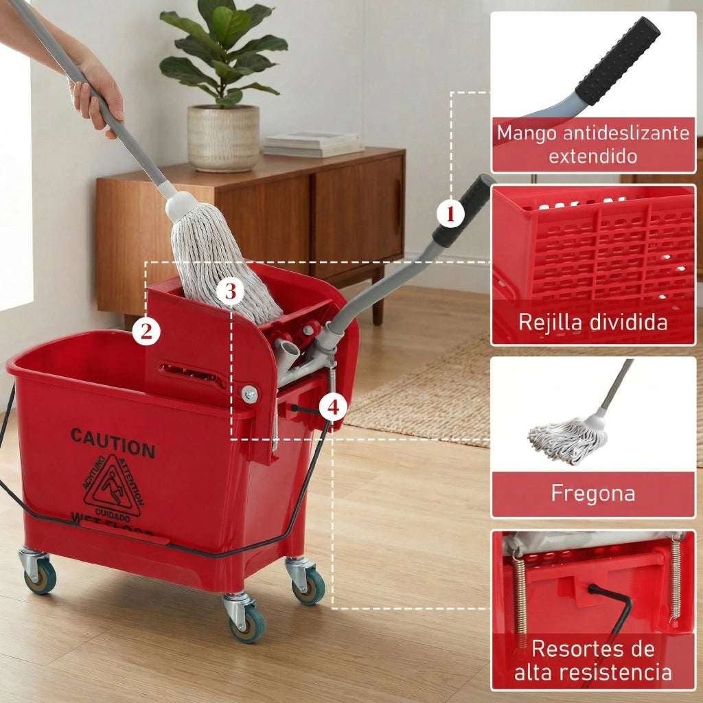 Secchio con scolapiatti e ruote ¨C Zephmum ¨C Rosso 45x26,5x70 cm