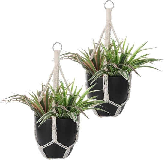 Fiori di Macramè in Corda di Cotone da 50 cm per Vaso da Piante Sospeso Decorazione Boho Lampada da Sospensione Beige per Interno Lampada da Sospensione per Vaso da Piante per Giardino Salotto.