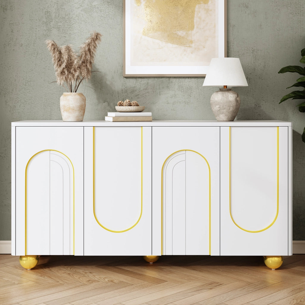 MADIA 4 ante 140x40x74 cm bianca con decoro ad arco oro
