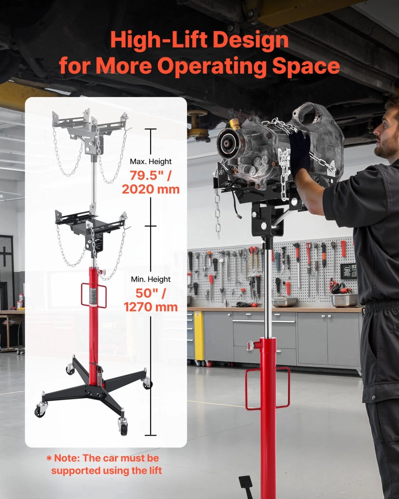 Cric Idraulico Telescopico GW-0.5 500 kg per Garage Sollevatore con Pedale Altezza 1270-2020 mm