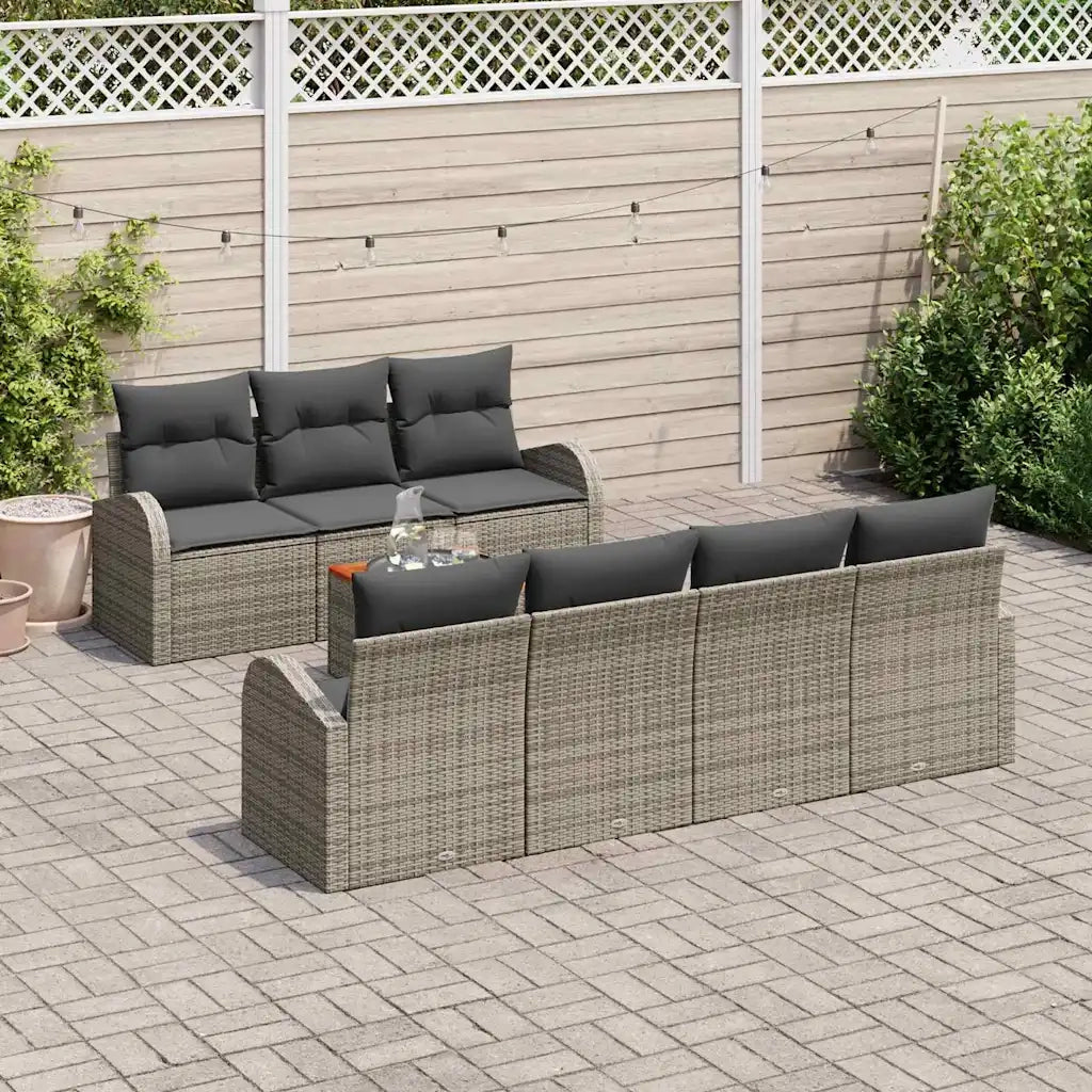 Set Divano da Giardino con cuscino 8 pcs Grigio polyrattan