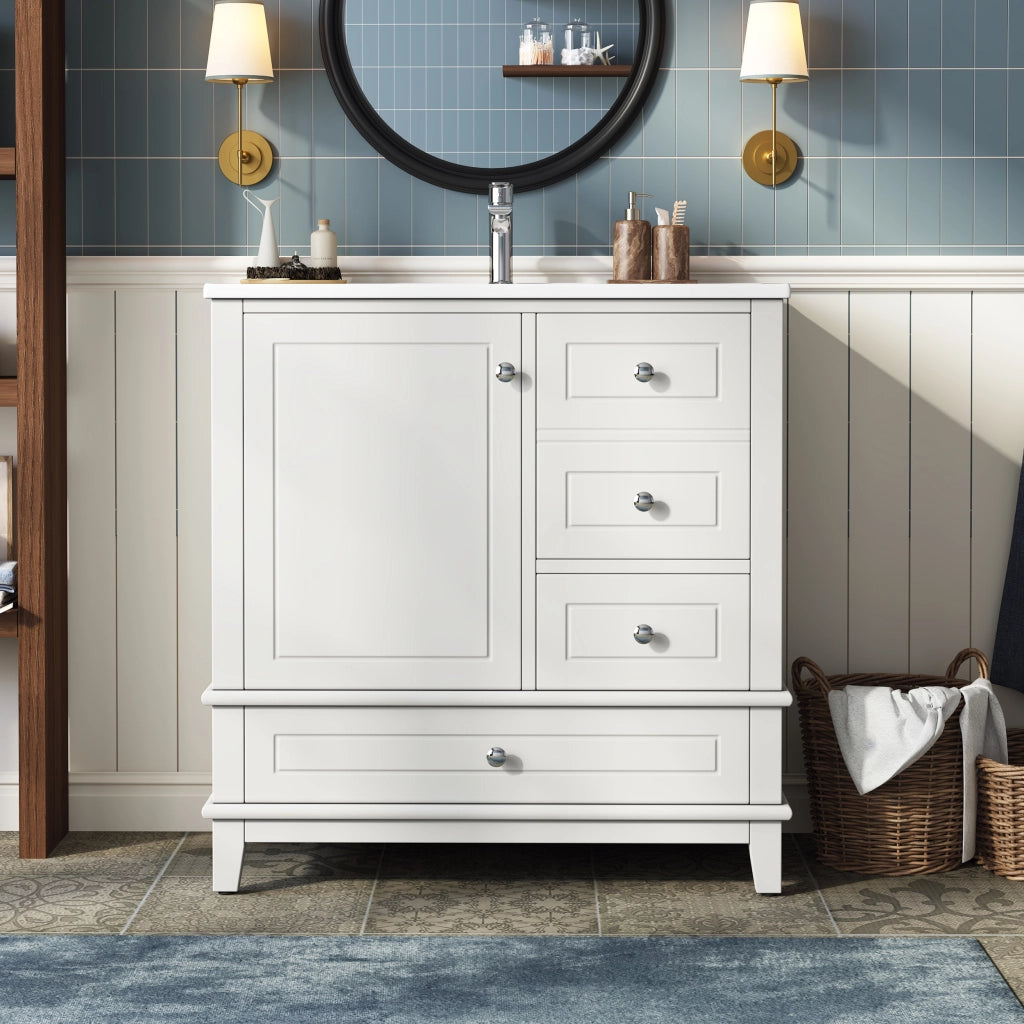 Mobiletto con lavabo in ceramica tre cassetti anta soft close MDF bianco lucido 81 × 47 × 86 cm