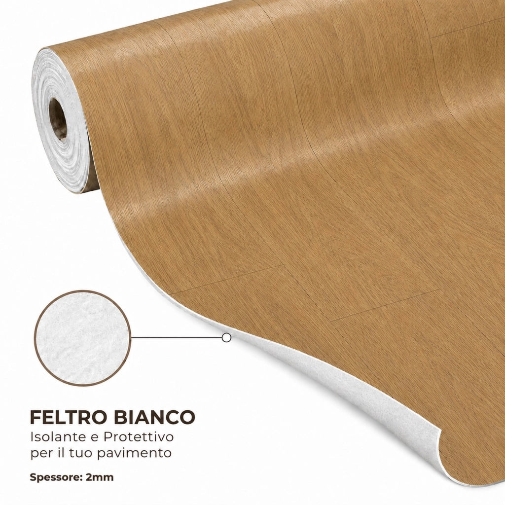 2 x 15 m (30 m²) Pavimento Vinilico a Rotolo Effetto Legno Miele Intenso – Spessore 2 mm con Feltro Fonoassorbente