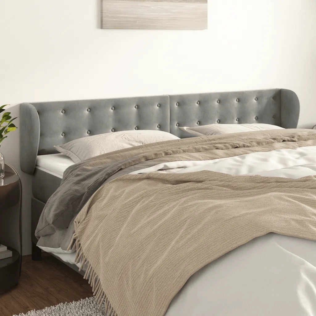 Testiera | Testata ad Orecchio Grigio Chiaro 203x23x78/88 cm in Velluto