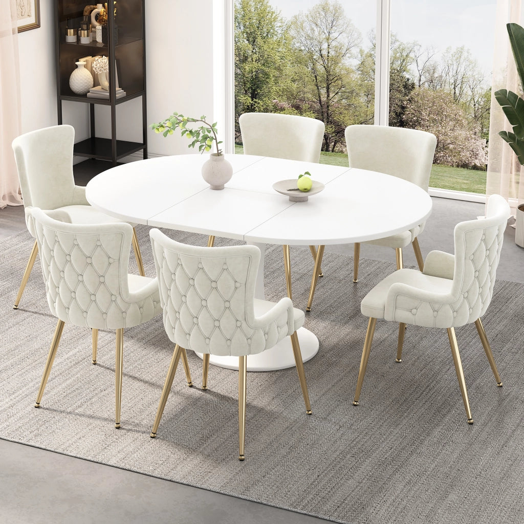 Sedie da Pranzo Set 6 Pezzi Velluto ¨C Xylo ¨C Beige, Gambe in Metallo Dorato