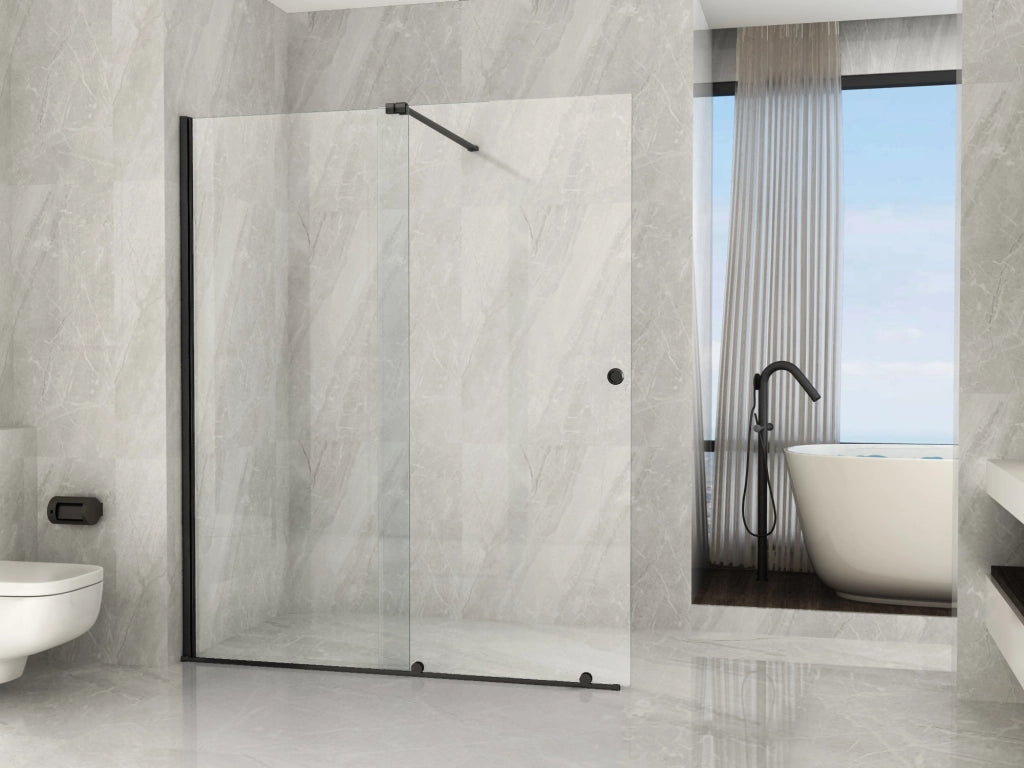 Parete doccia walkin nero scorrevole, cristallo 8mm trasparente 160cm H195cm Tevaglas Bluern