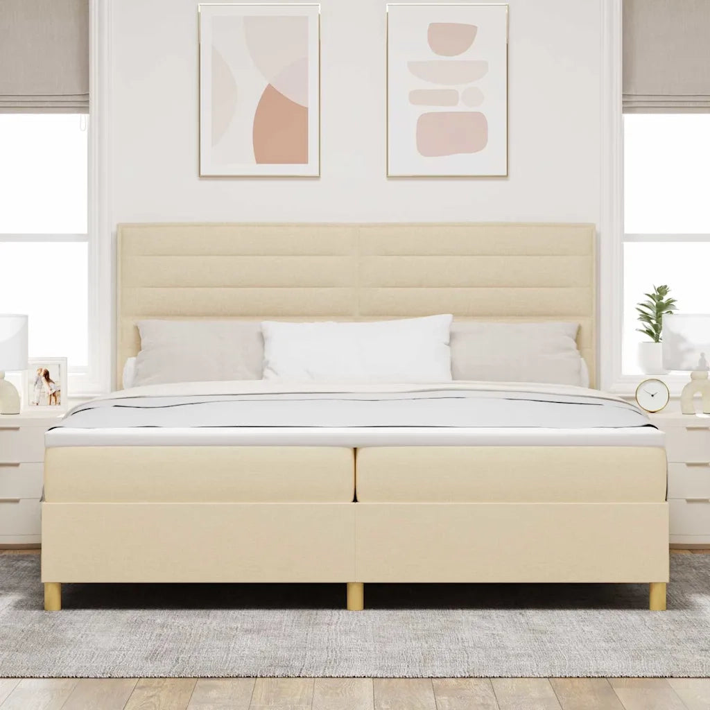Letto a Sorgente LED con materasso Crema 200 x 200 cm Tessuto