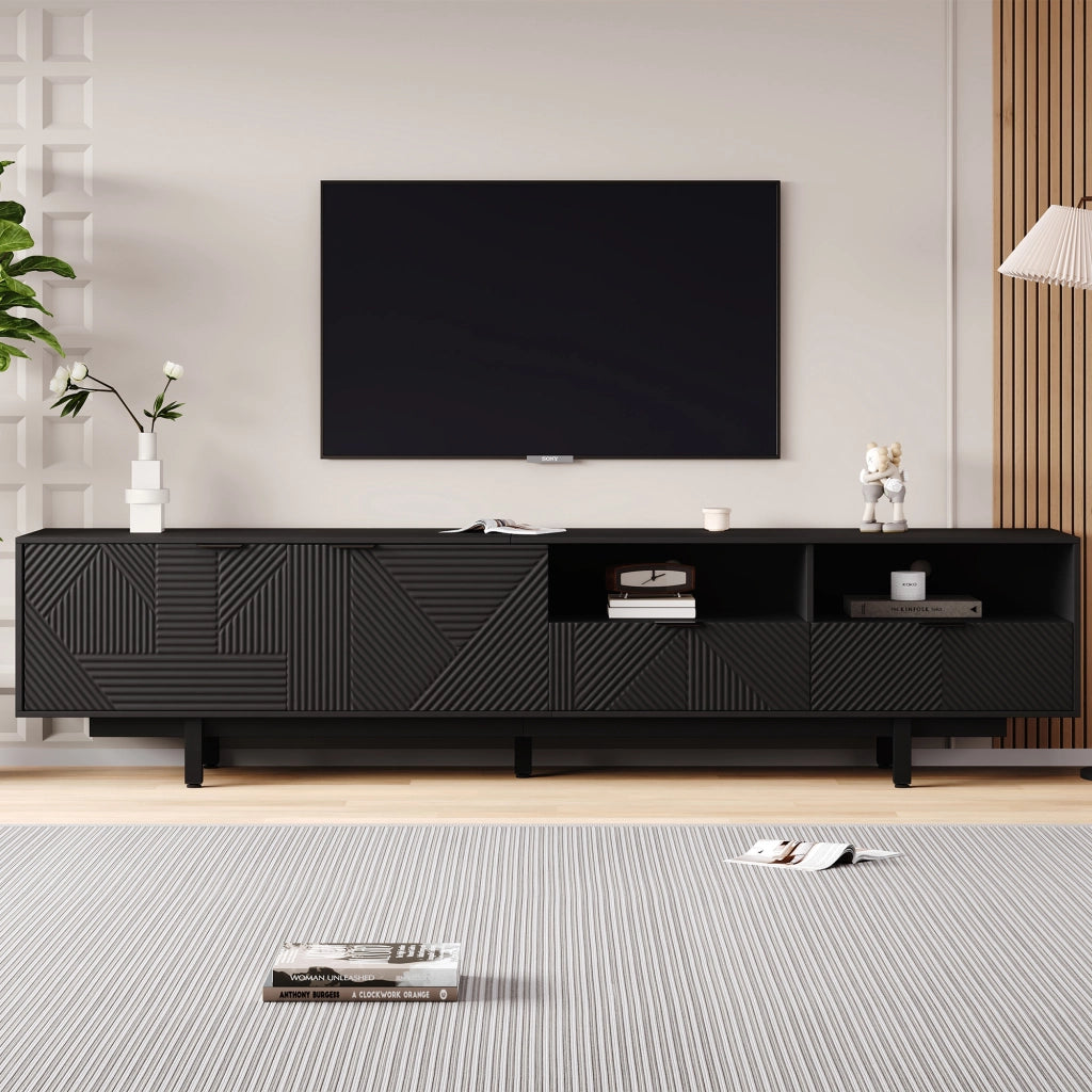Mobile TV nero da 200 cm con design geometrico