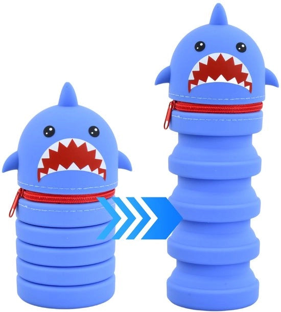 Etui 2 in 1 di silicone morbido, contenitore, contenitore verticale, contenitore per animali, adatto per bambini, disegno squalo