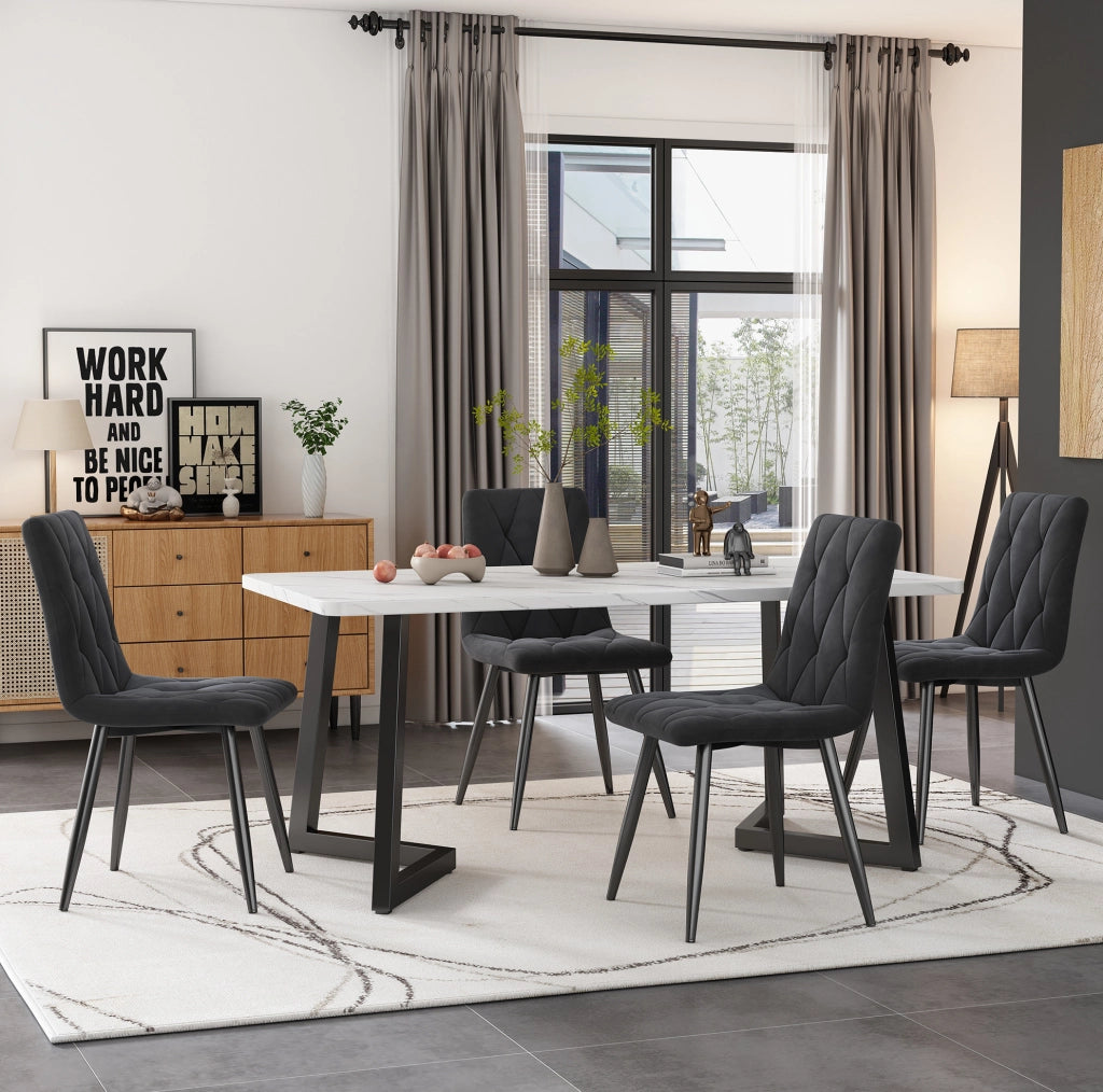 Set 4 sedie da pranzo in velluto grigio con gambe in metallo; schienale imbottito