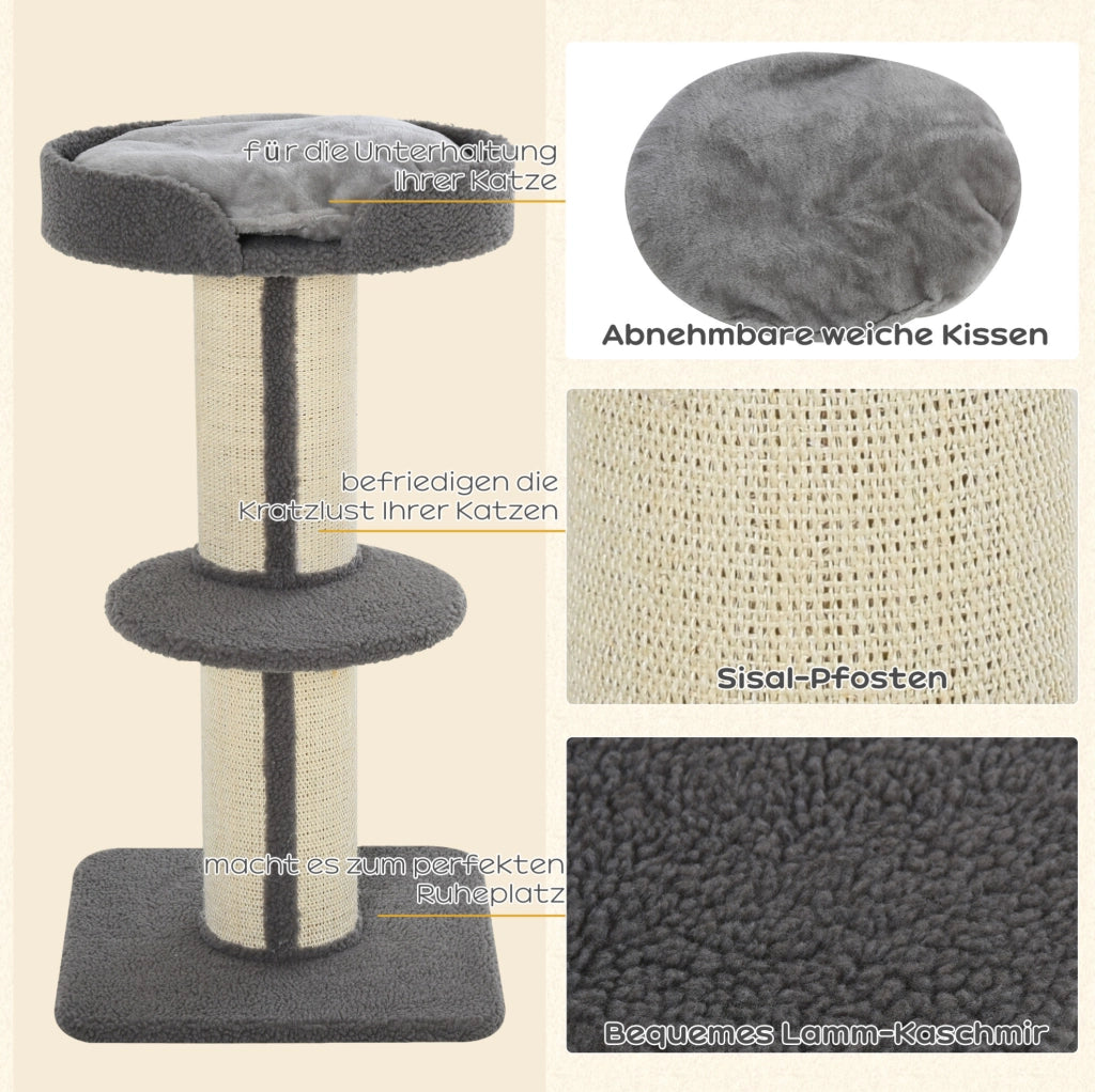 Tiragraffi per gatti con piattaforme e sisal grigio 45x45x91 cm