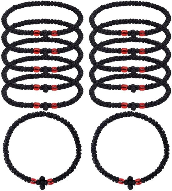 Accessori per la preghiera 12 pezzi - Bracciali a croce manufatti - Decorazione cristiana - Cordoni intrecciati - Uso personale - 4 mm di larghezza - Bracciale