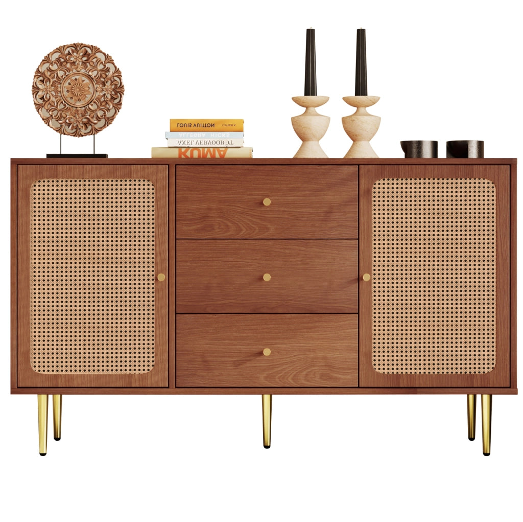 Credenza 150x40x90 cm con 2 ante; 3 cassetti e ripiano regolabile color noce HOMVRA