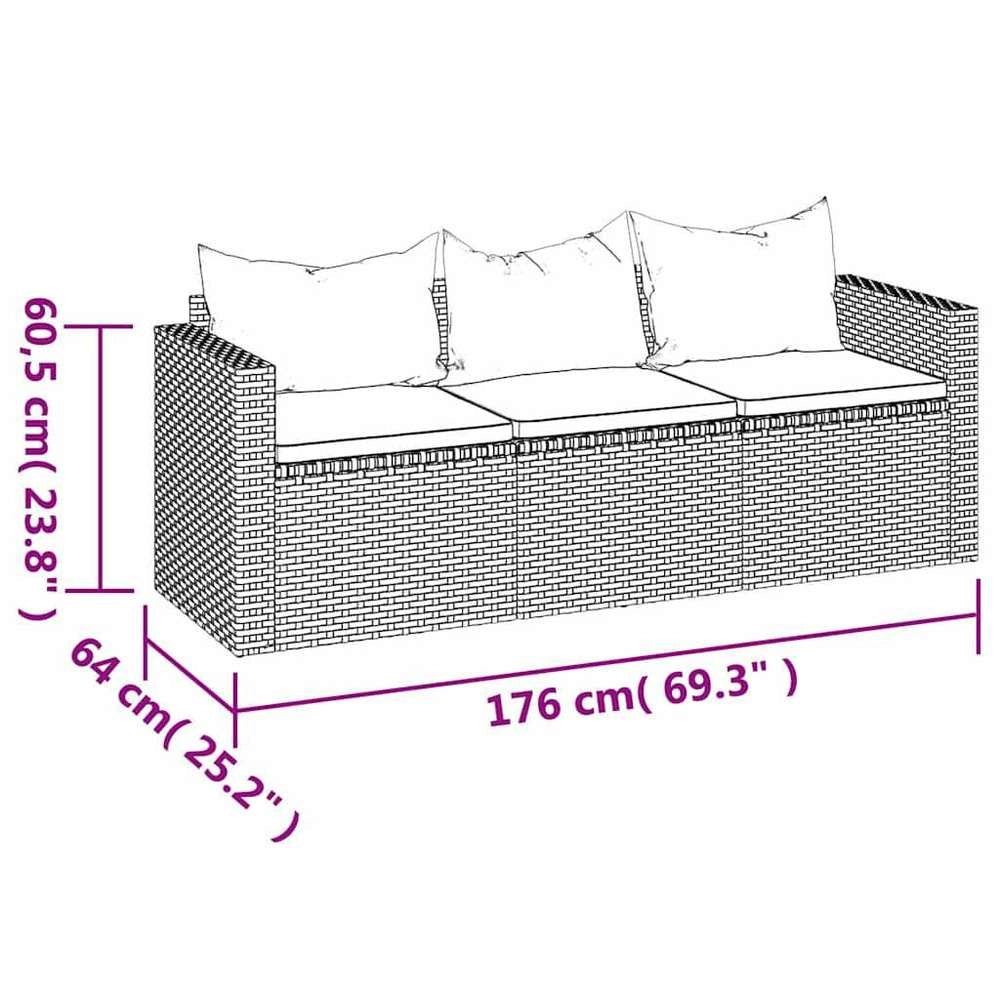 3-seater Garden Sofa With Cushions Black Poly Rattan
