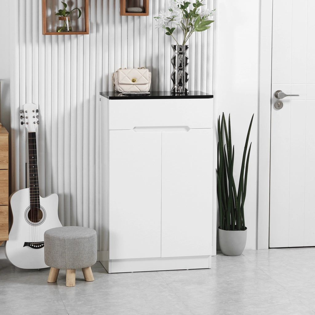 EasyComfort Scarpiera Slim da 12 Paia max per Ingressi con 3 Ripiani Regolabili e Cassetto, in Truciolato Bianco, 60x32x100 cm