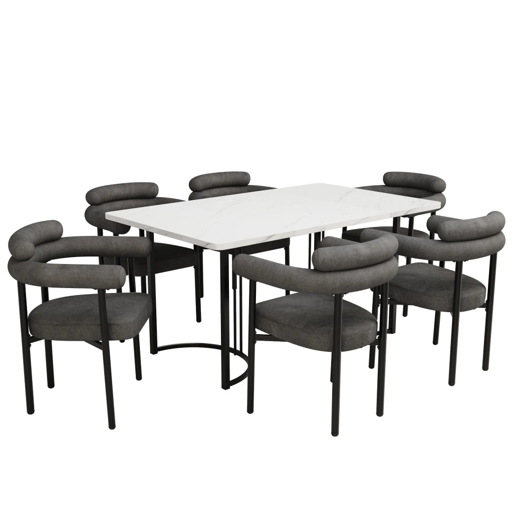 6 Sedie da Pranzo in Tessuto Effetto Pelle Grigio Scuro, Design Moderno e Semplice con Seduta Imbottita, per Sala da Pranzo, Soggiorno e Ufficio
