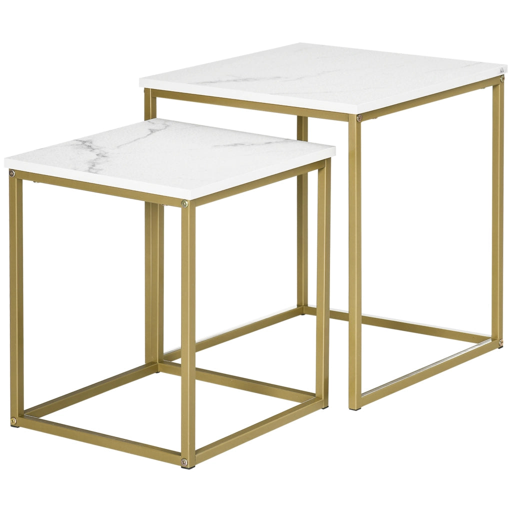 Set 2 Tavolini da Salotto Impilabili ¨C Xylo ¨C Piano Truciolato Bianco Oro Struttura Acciaio