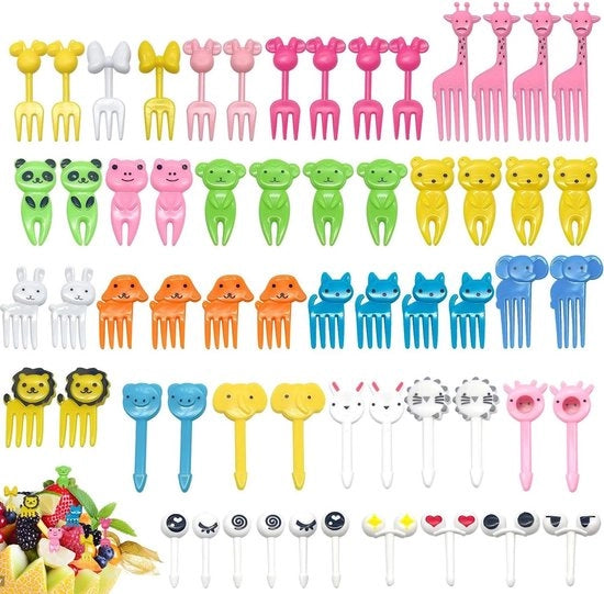 60 pezzi di Fruitpickers Animali Mini Food Fruit Forks Picks Caricature Fruit Picking - Spazzole per la Colazione Bento Fruit Dessert - Contenuto necessario