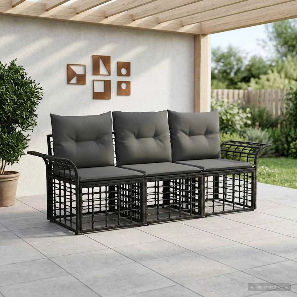 Set di divani da esterno 3 pz Nero e Grigio scuro Poliestere 3437633