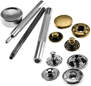 Set di Viti a Pressione 30 pezzi - Viti a Pressione con Set di Tang - Attrezzatura di Montaggio - Antico Ottone/Argento - 12mm di Diametro - Facile da Montare - Viti a Pressione a Sfioro