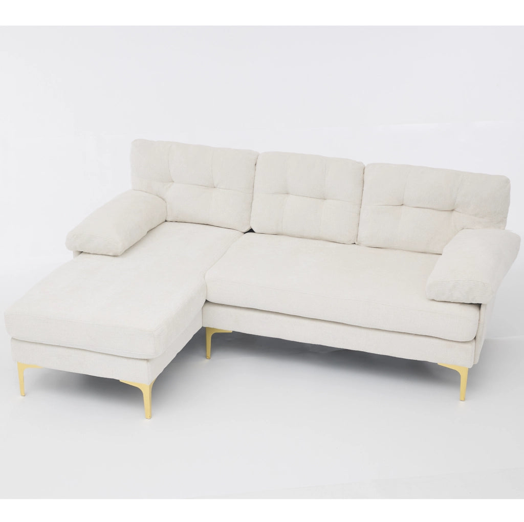 Divano angolare ULEVR 3 posti 187,5x130 cm con chaise longue reversibile, rivestimento in ciniglia beige