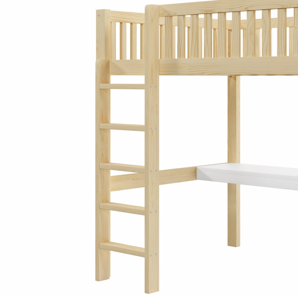 Letto a soppalco con scrivania, armadio e 3 cassetti, 140 x 200 cm, colore naturale