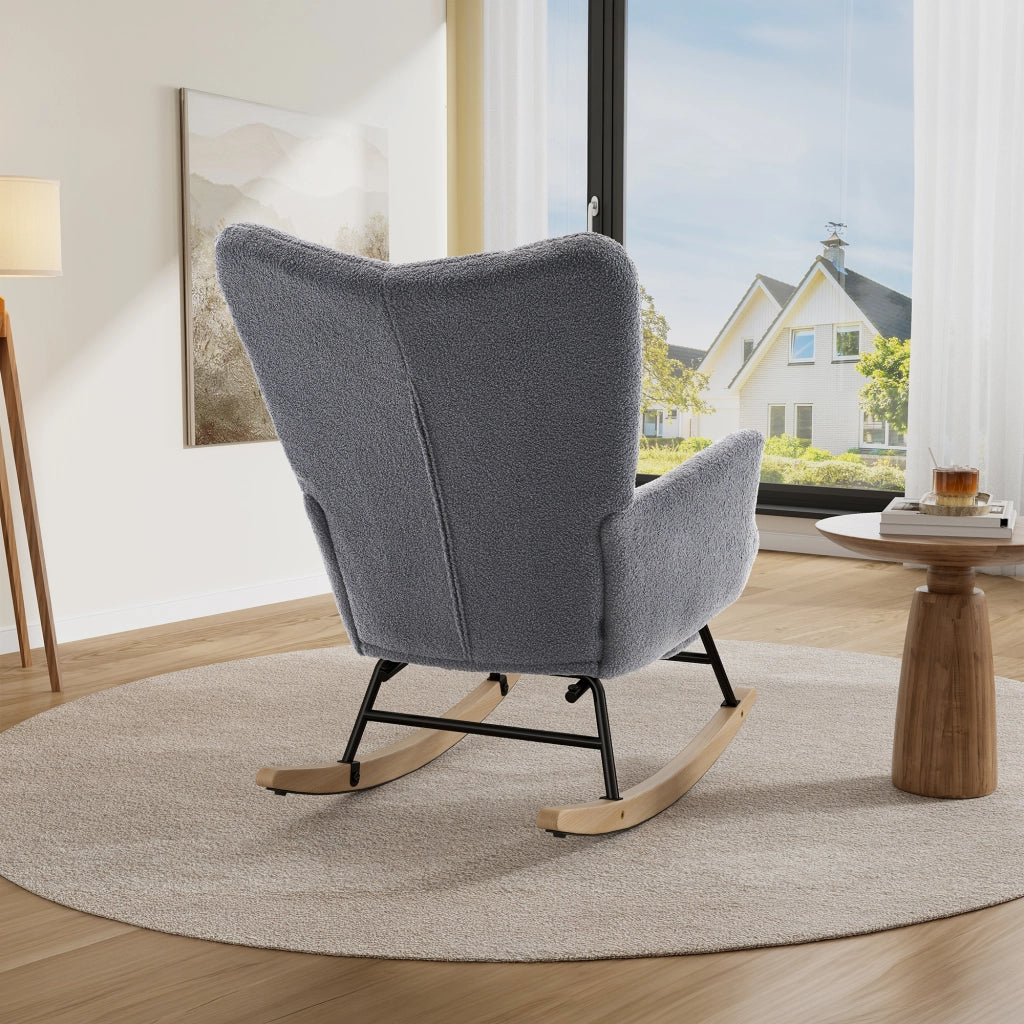 Sedia a dondolo con poggiapiedi 91x61x88 cm in metallo e legno; grigio