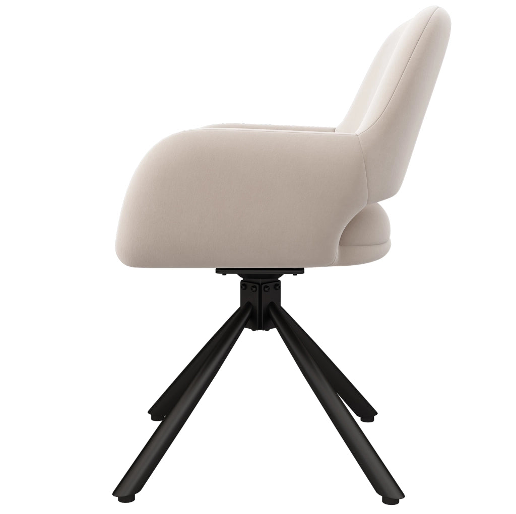 Set di 6 sedie da pranzo girevoli con braccioli in velluto beige e struttura in metallo