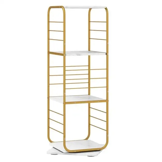 Libreria girevole a 360 gradi a torre 4 ripiani in metallo oro 40 x 40 cm mobile salvaspazio per casa e ufficio design moderno