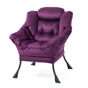 Poltrona relax ergonomica con poggiatesta imbottito e tasca laterale, per lettura e riposo, struttura in metallo viola