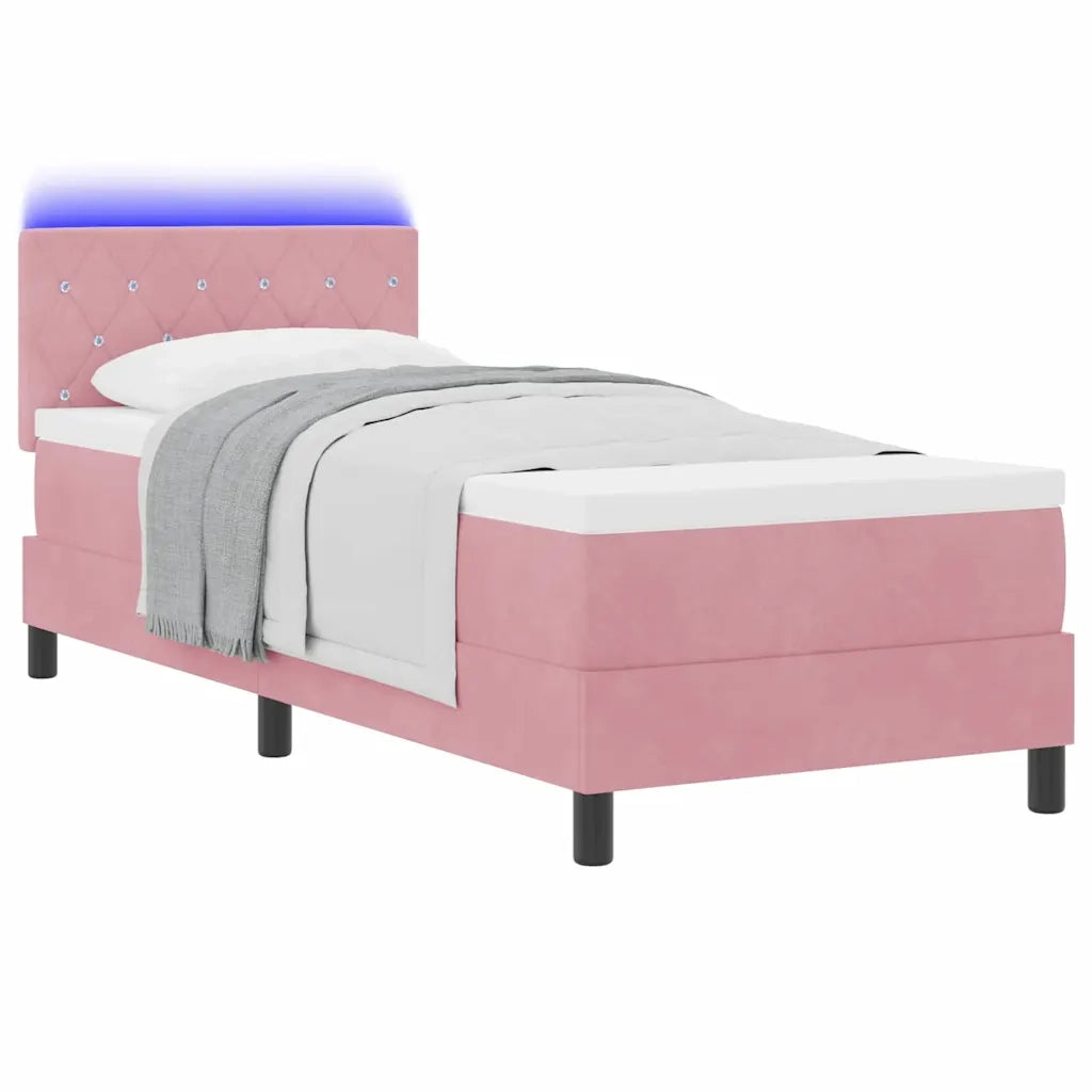 Letto a Sorgente LED con materasso Rosa 80 x 200 cm Velluto
