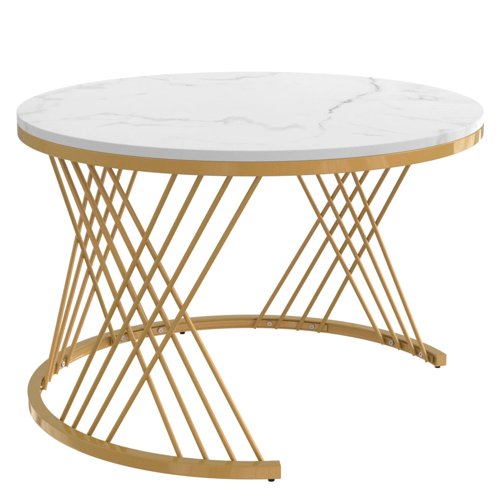 Set di 2 tavolini da caff¨¨ rotondi 70 e 50 cm in MDF bianco con cassetto