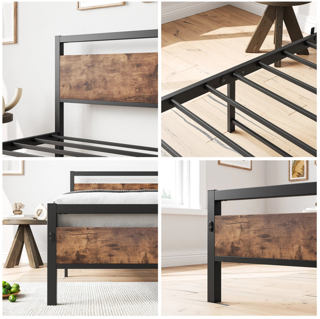 Letto singolo 90 x 200 cm in metallo e MDF con rete e vano sottoletto
