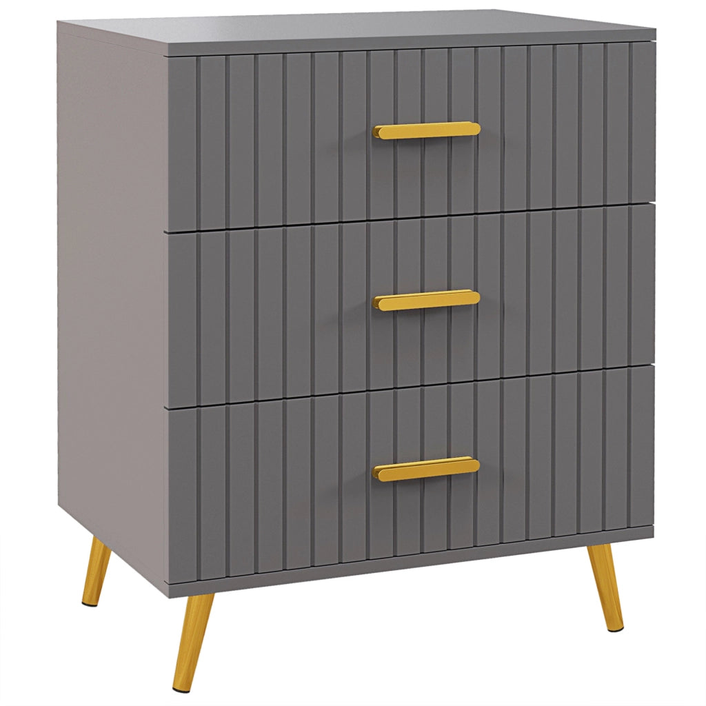 Cassettiera Moderna 3 Cassetti per Camera da Letto in Legno e Alluminio, Mobile Salvaspazio e Robusto, Oro e Grigio Scuro, 60x40x71.5 cm