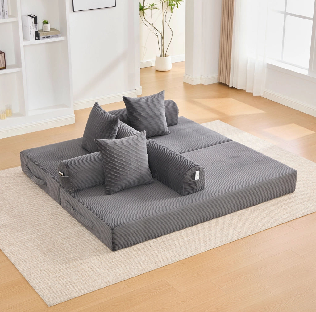 Divano modulare 200x94x67 cm in velluto a coste grigio scuro con tasca