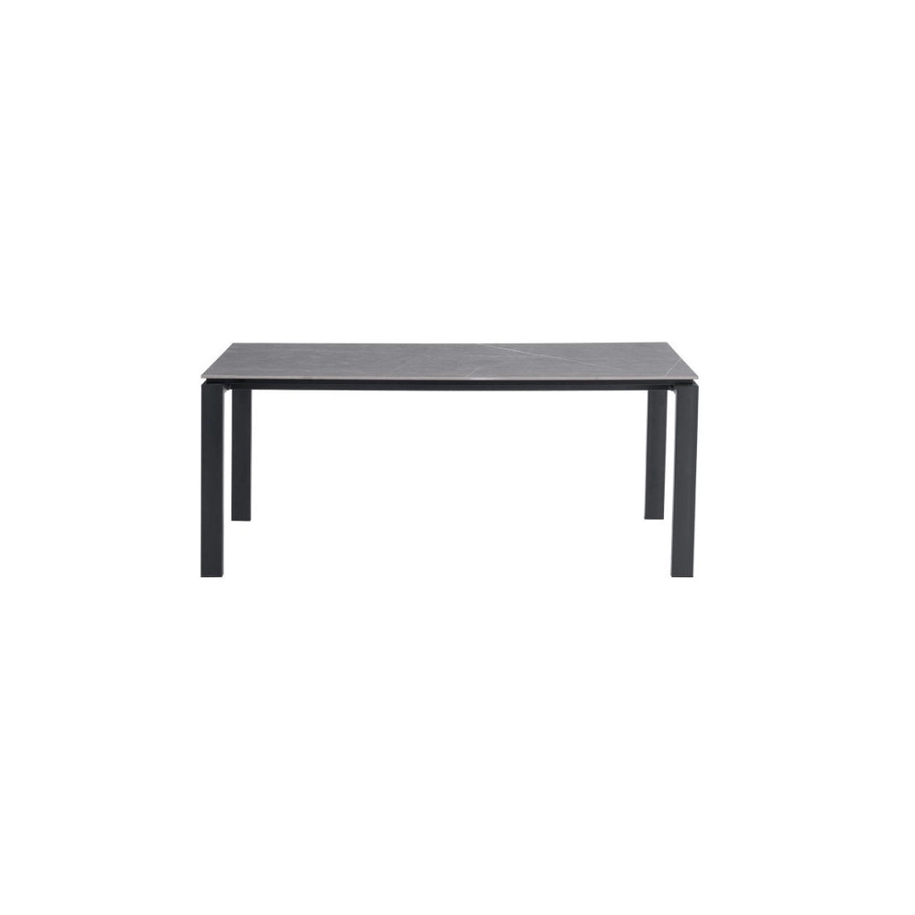 Tavolo da pranzo per 8 persone collezione ATHENA. Lunghezza 180cm con piano di 12mm in pietra grigia effetto cemento.