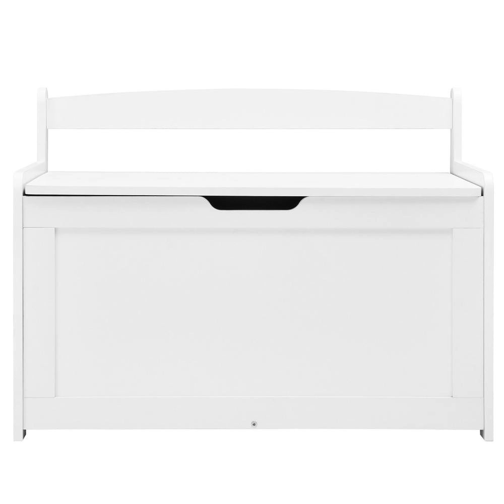 Baule Portagiochi Legno Bambini 830x455x609mm Panca Coperchio Ribalta Cerniera Sicurezza Sala Giochi Bianco