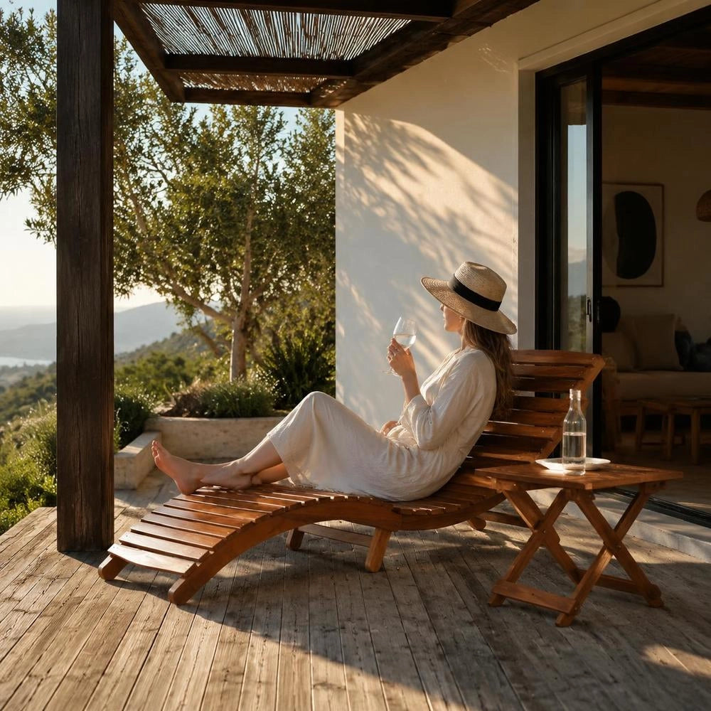Sun Lounger With Table, Solid Acacia Wood, Brown
