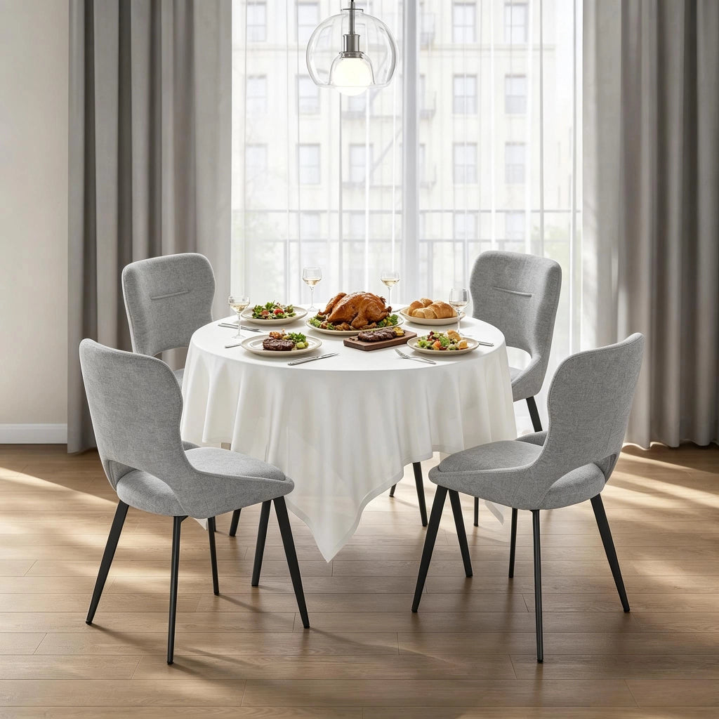 Sedie da sala da pranzo set di 4 imbottite con braccioli e piedini regolabili, in ciniglia e metallo grigio