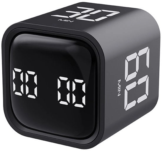 Alarme digitale, timer, orologio a cubo con sensore di gravità e schermo LED, impostazioni veloci per 5, 10, 30 e 60 minuti, adatto per cucina, casa, studio e riunioni, nero.