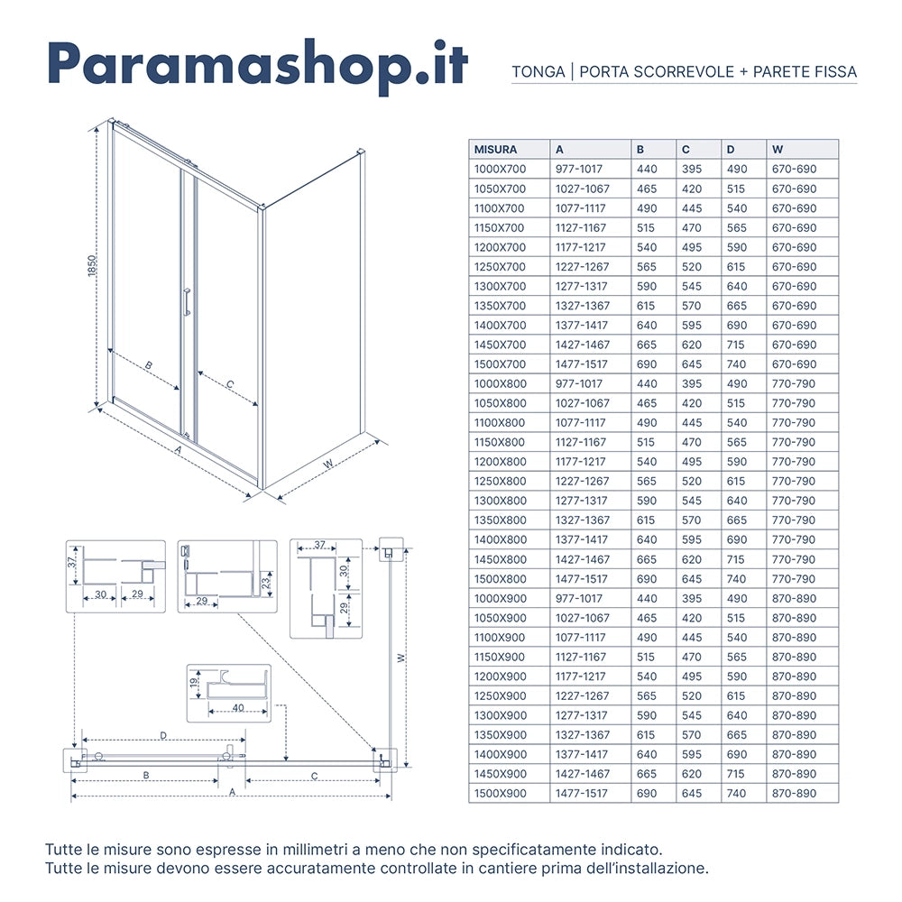 Box doccia 115x70 cm  scorrevole vetro 6mm trasparente profili nero opaco h185 | Tonga