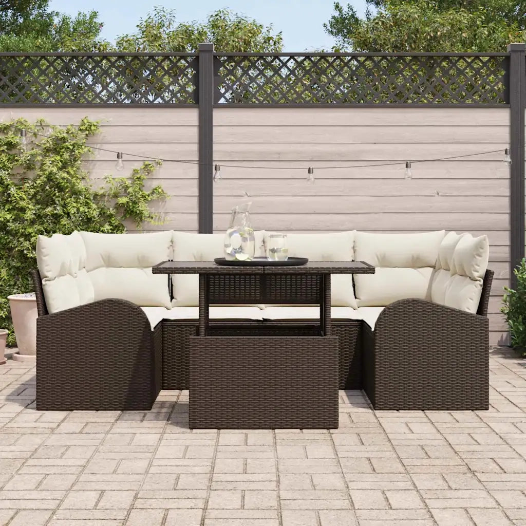 Set Divano da Giardino con cuscino 7 pcs Marrone Poly Rattan 3348574