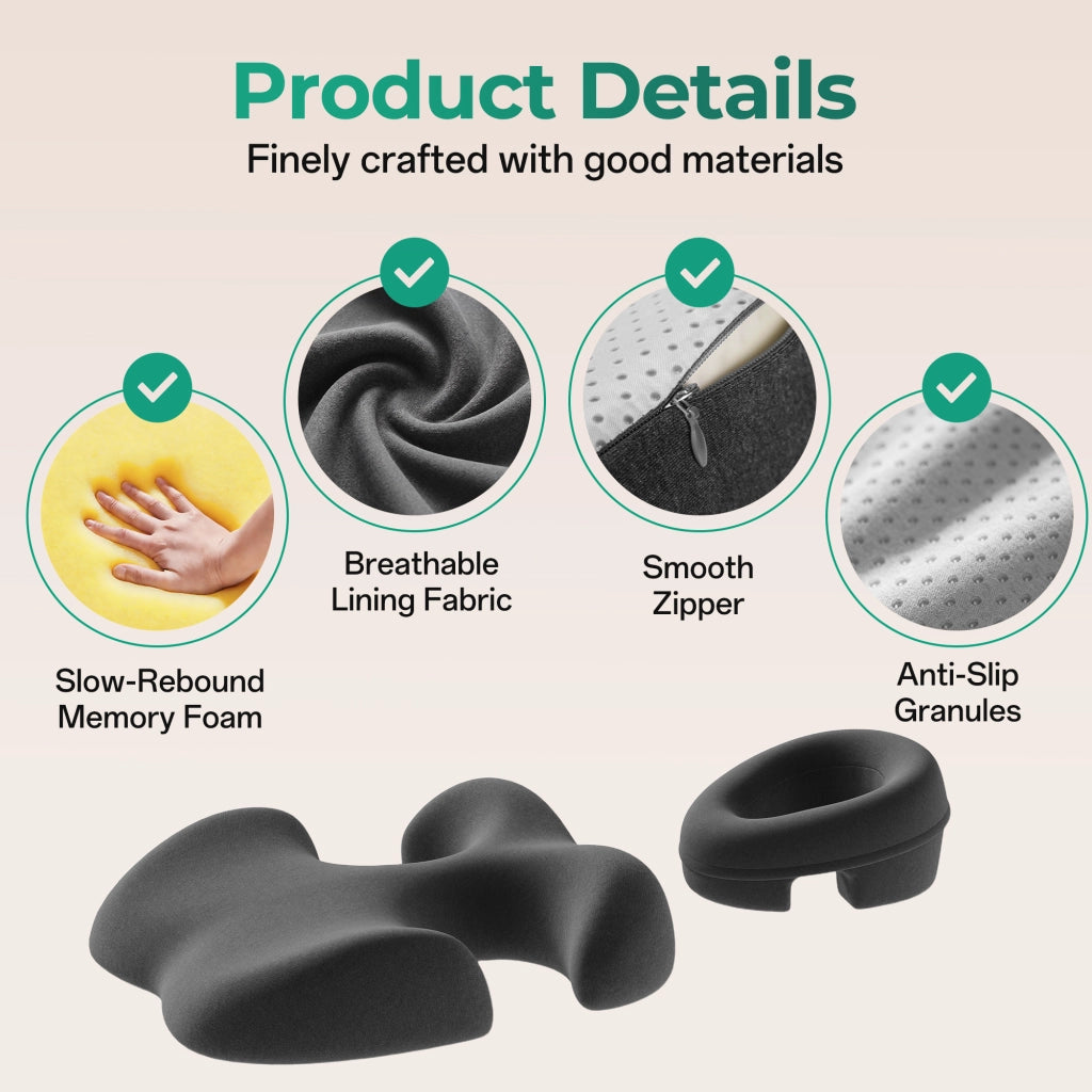 Cuscino per posizione prona 2 pezzi con supporto viso e torace in schiuma memory grigio scuro per massaggi e riposo