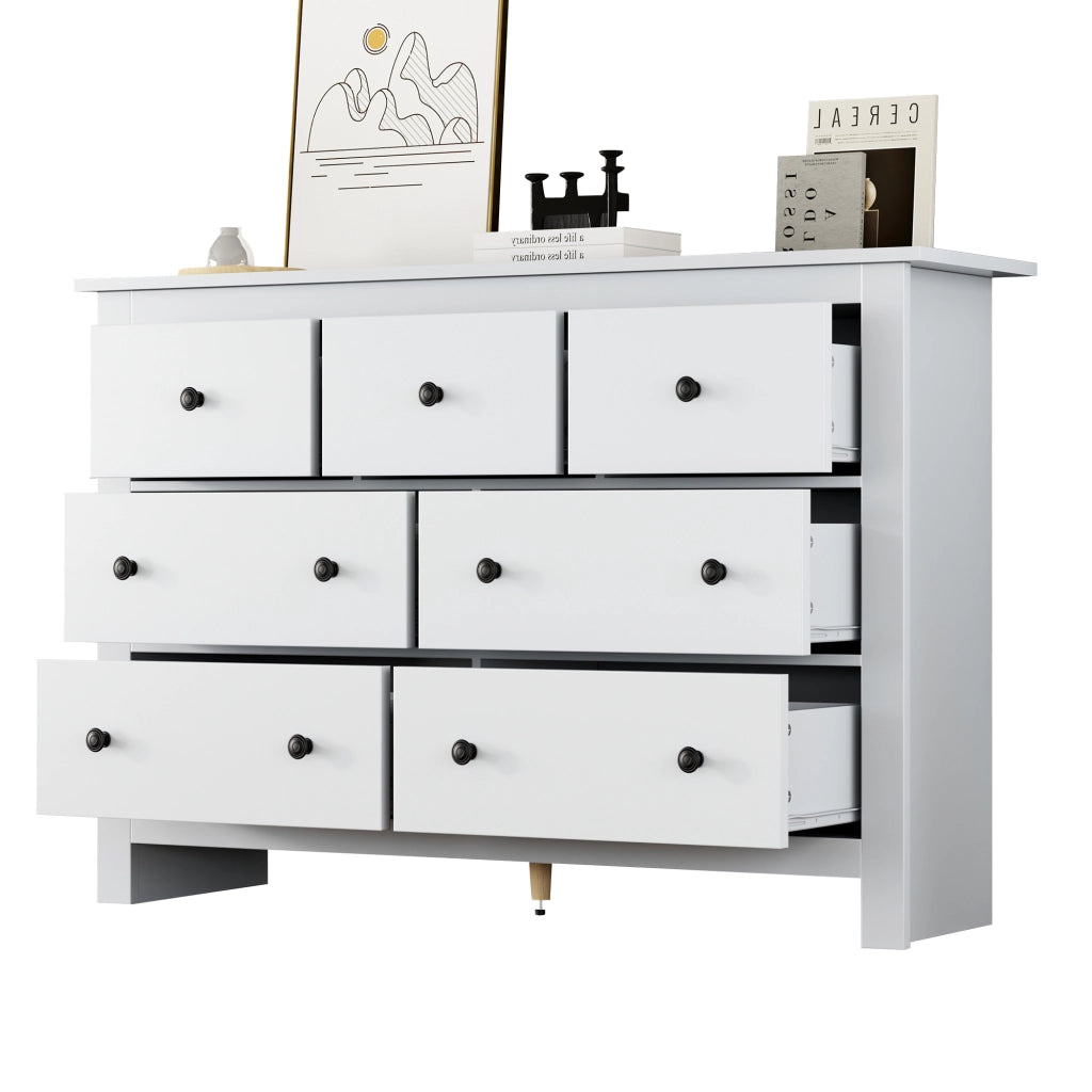 Credenza bianca moderna mobile buffet con 7 cassetti in truciolato 152x40x89 cm