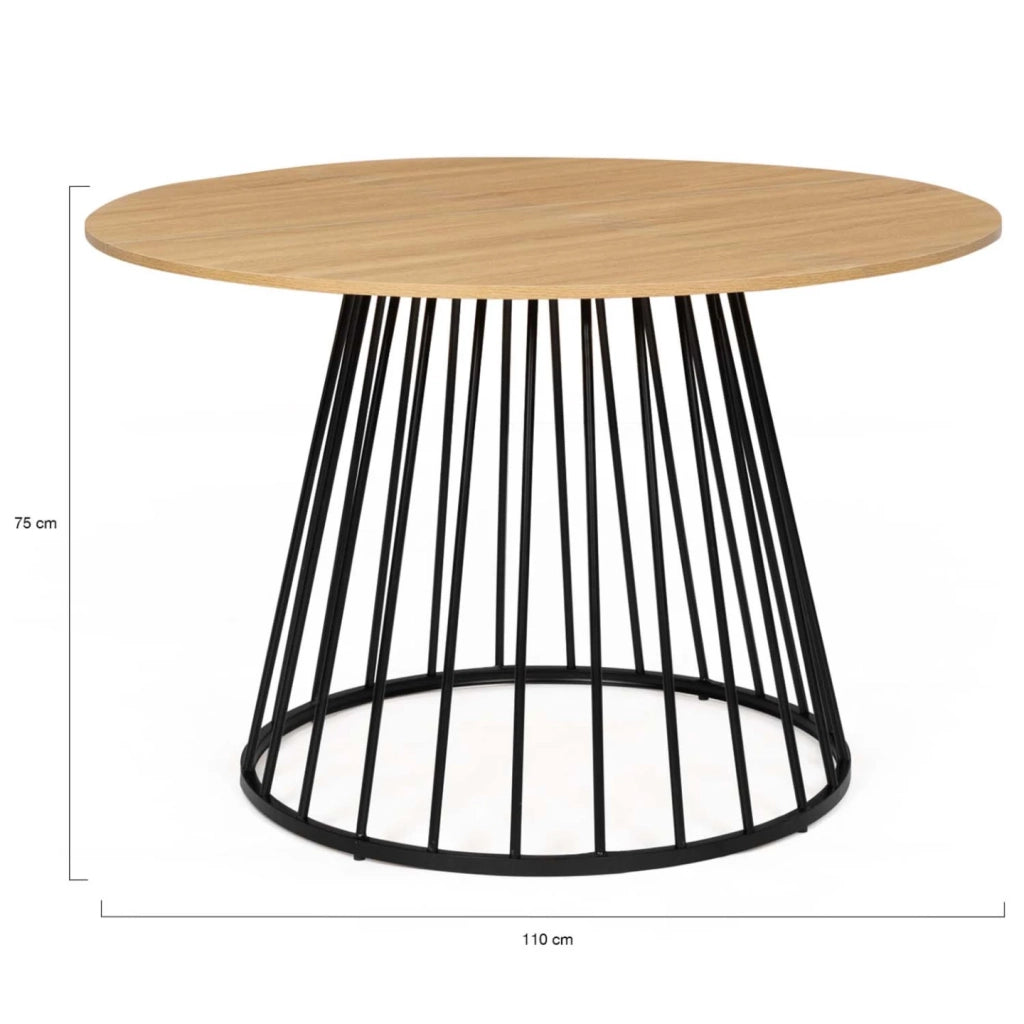 IDMarket - YUNA Tavolo da pranzo rotondo per 6 persone con piano in legno e gamba in filo metallico nero 110 cm