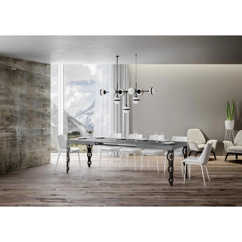 Tavolo allungabile 90x160/264 cm Karamay telaio Antracite - Cemento