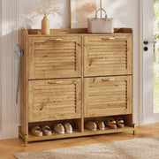 Scarpiera a 4 ante in MDF con base in metallo e ripiano superiore; 108;5 ¡Á 24 ¡Á 100 cm; color legno